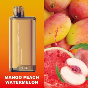 PUFF COUNT: 8000 PUFFS MILLILITER: N/A NICOTINE STRENGTH: 50MG NICOTINE TYPE: SALT NICOTINE Mango Peach Watermelon FLERBAR 8000 DISPOSABLE VAPE