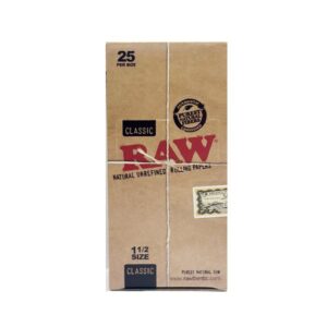 RAW Classic Natural Unrefined Rolling Papers 1.25 Size - 25 Per Box