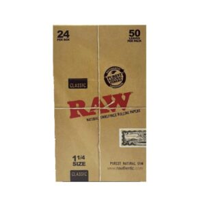 Raw Classic 1.25 Natural Unrefined Rolling Papers 24 Per Box- 50 Per Pack