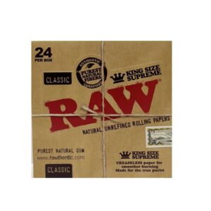 RAW Classic King Size Supreme Unrefined Rolling Papers - 24 Per Box