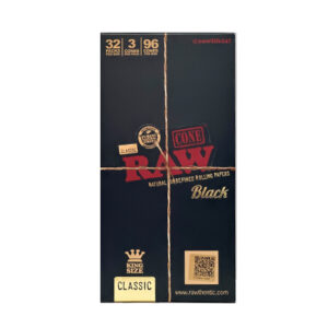 King Size Classic Raw Black Rolling Papers 32 Packs Per Box 96 Cones Per Box\3 Cones Per Pack