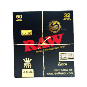 Raw Black Edition Classic King Size Slim 50 Packs Per Box 32 Leaves Per Pack